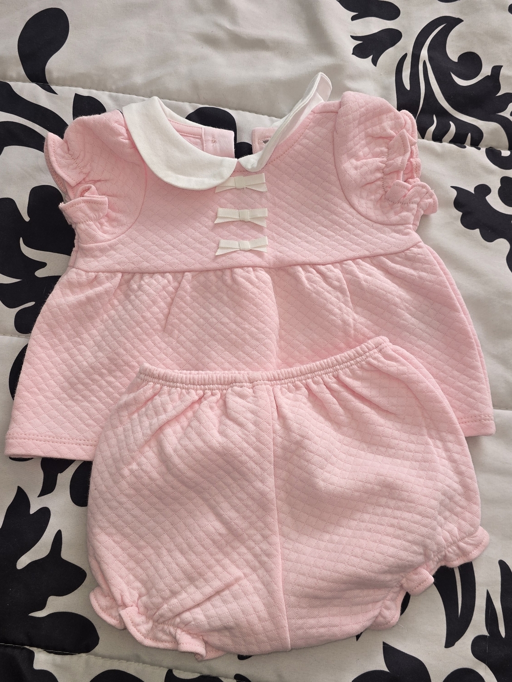 Janie and Jack Pale Pink Quilted Two-Piece Set with White Peter Pan Collar